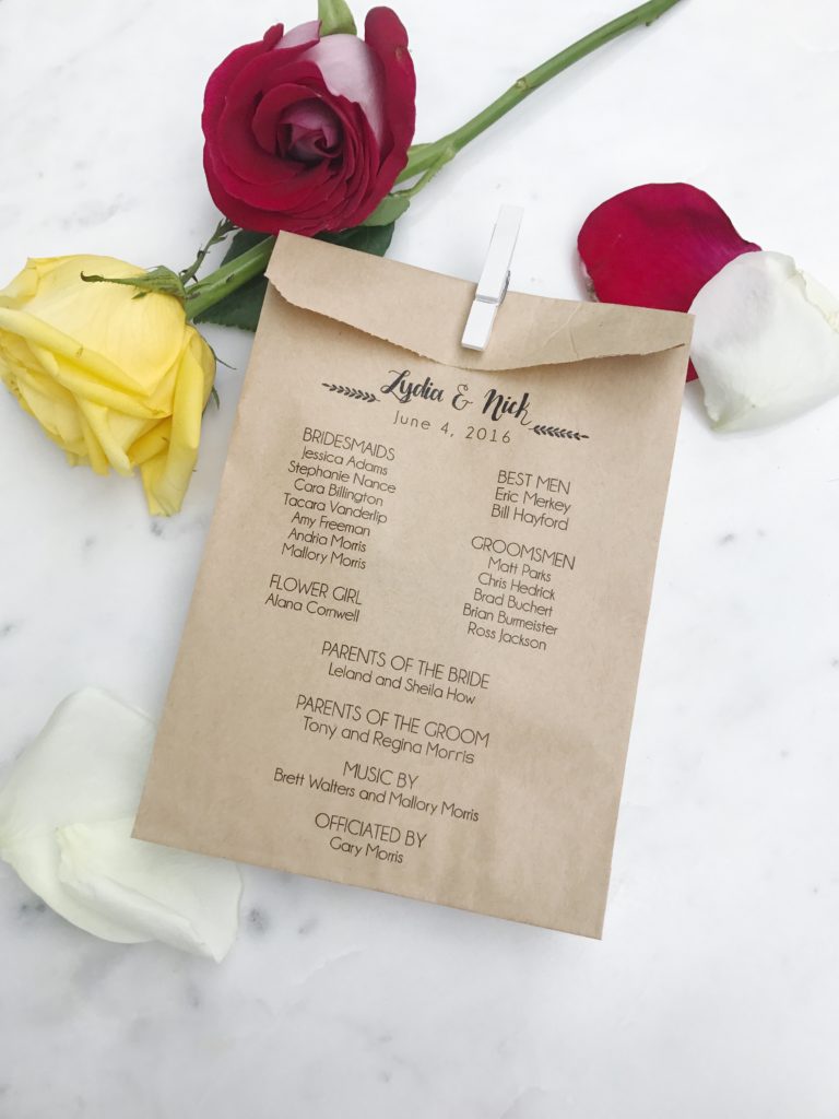 Simple Modern Wedding Program Bag - SALTED Design Studio