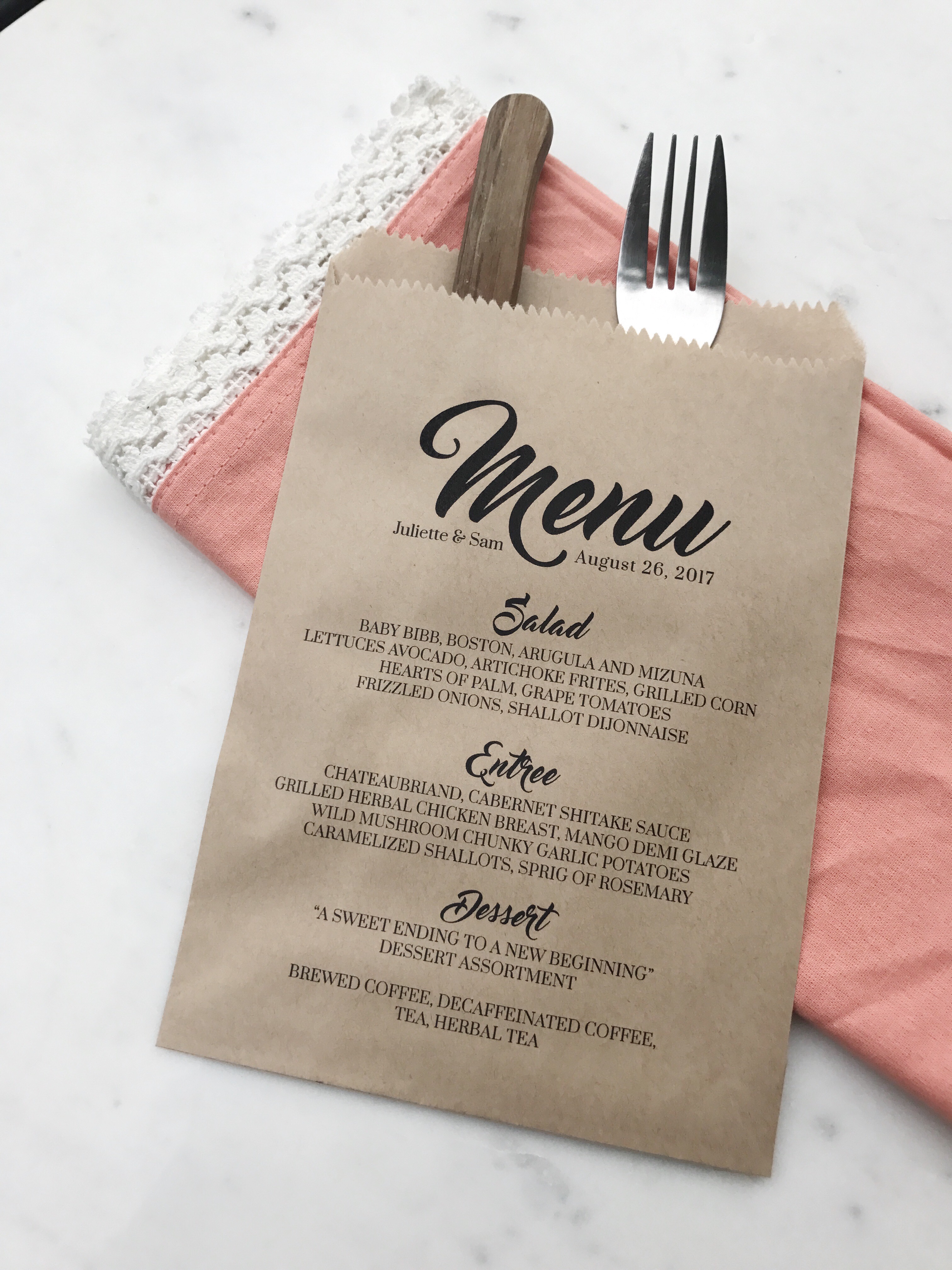 Wedding Menu Bags - SALTED Design Studio