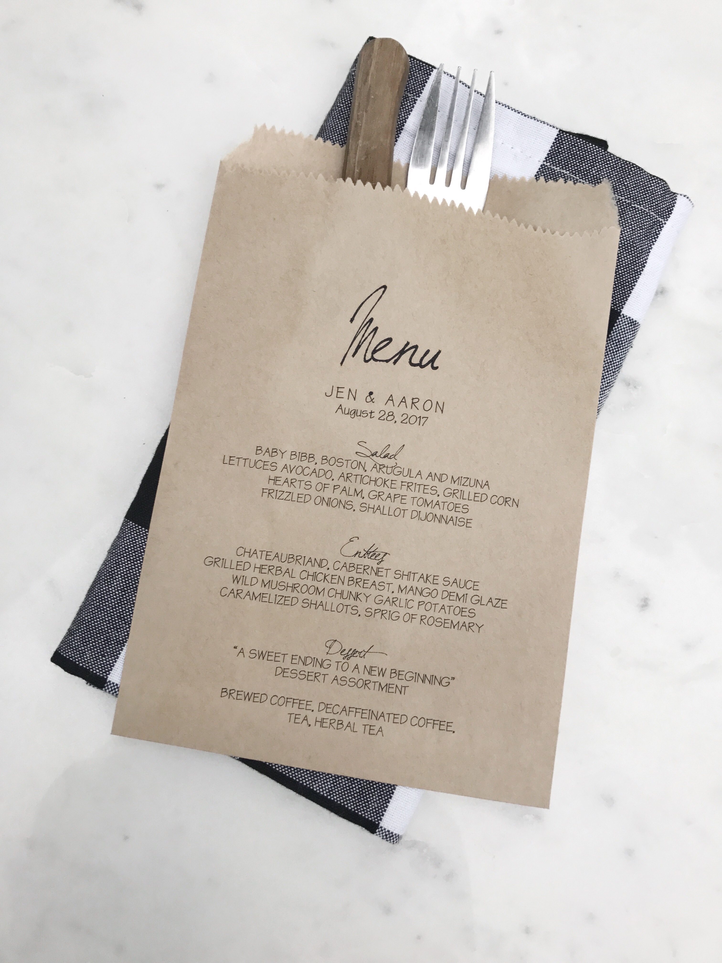 Elegant Wedding Menu Bags - SALTED Design Studio